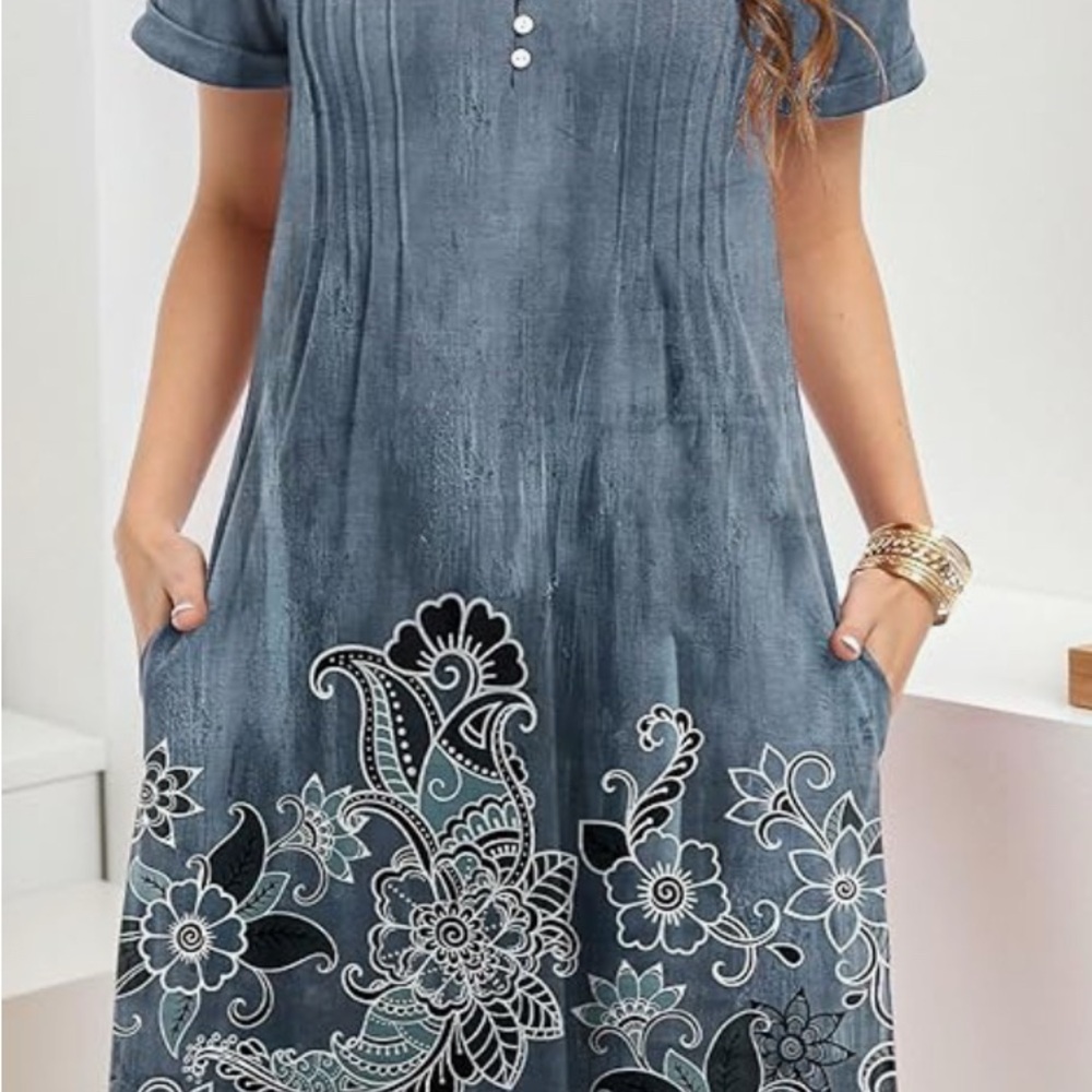 Chic Denim Blue Floral Midi Dress